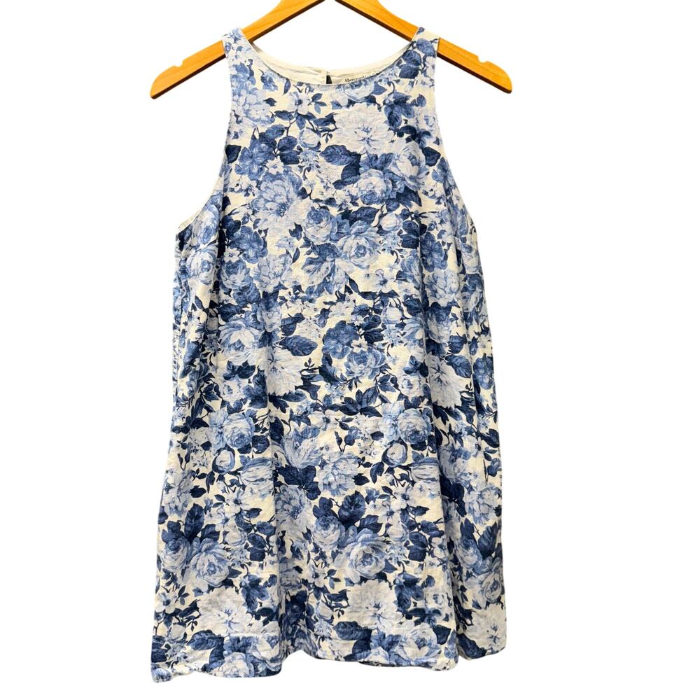 Abercrombie & Fitch Dress Womens Petite Medium Mp Blue White Cotton Linen Floral